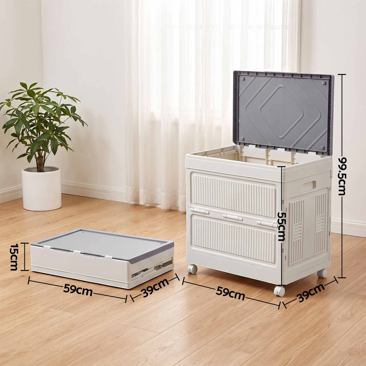 Foldable Stackable Storage Cabinet with Flip-Top Lid and Lockable Wheels - White - Home & Garden > Storage > Storage Boxes - Rivercity House & Home Co. (ABN 18 642 972 209) - Affordable Modern Furniture Australia