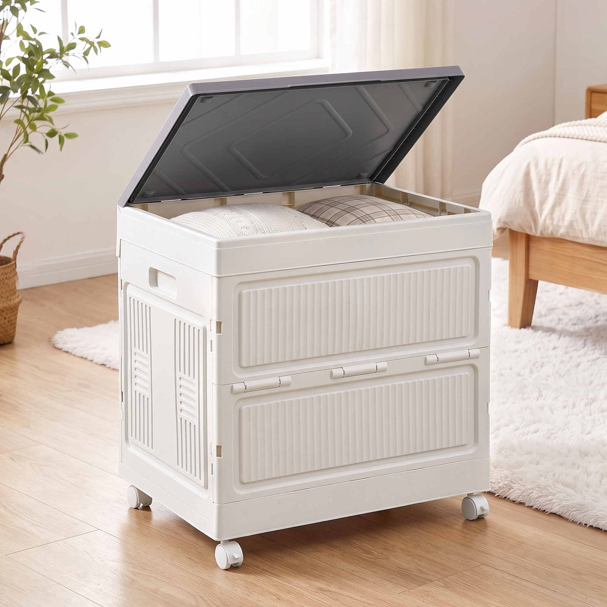 Foldable Stackable Storage Cabinet with Flip-Top Lid and Lockable Wheels - White - Home & Garden > Storage > Storage Boxes - Rivercity House & Home Co. (ABN 18 642 972 209) - Affordable Modern Furniture Australia