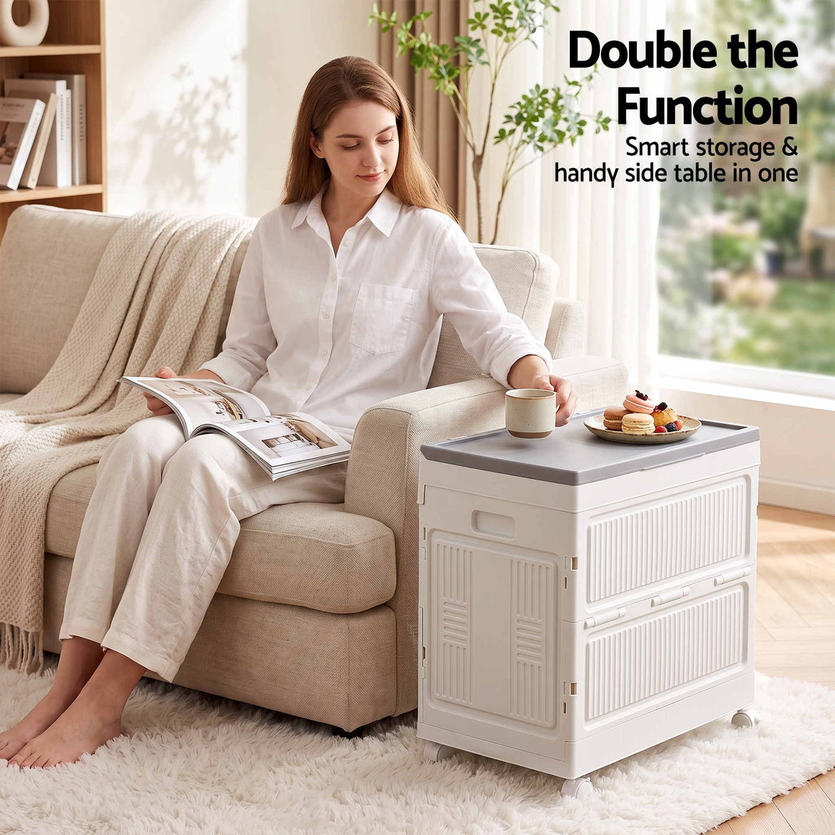 Foldable Stackable Storage Cabinet with Flip-Top Lid and Lockable Wheels - White - Home & Garden > Storage > Storage Boxes - Rivercity House & Home Co. (ABN 18 642 972 209) - Affordable Modern Furniture Australia