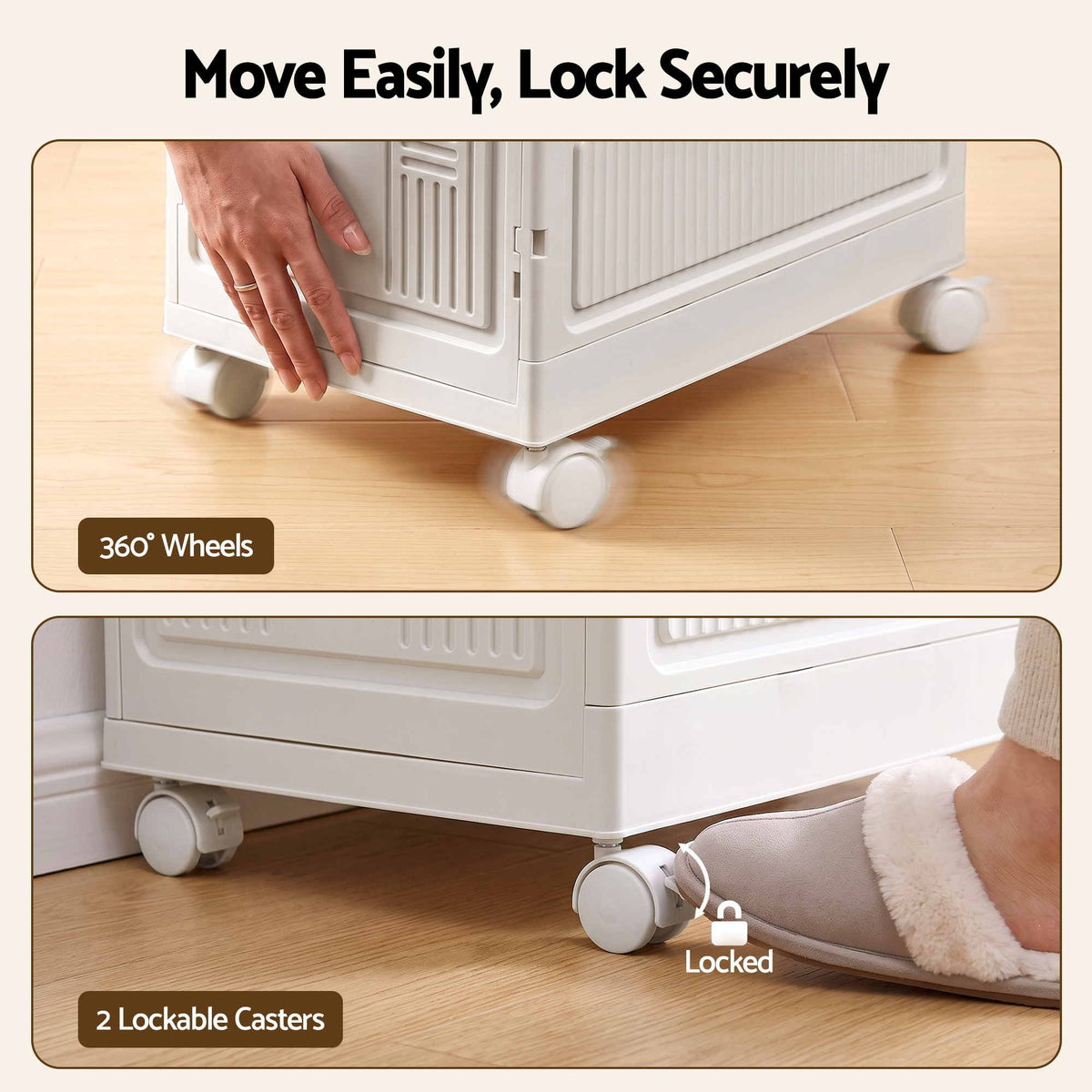 Foldable Stackable Storage Cabinet with Flip-Top Lid and Lockable Wheels - White - Home & Garden > Storage > Storage Boxes - Rivercity House & Home Co. (ABN 18 642 972 209) - Affordable Modern Furniture Australia