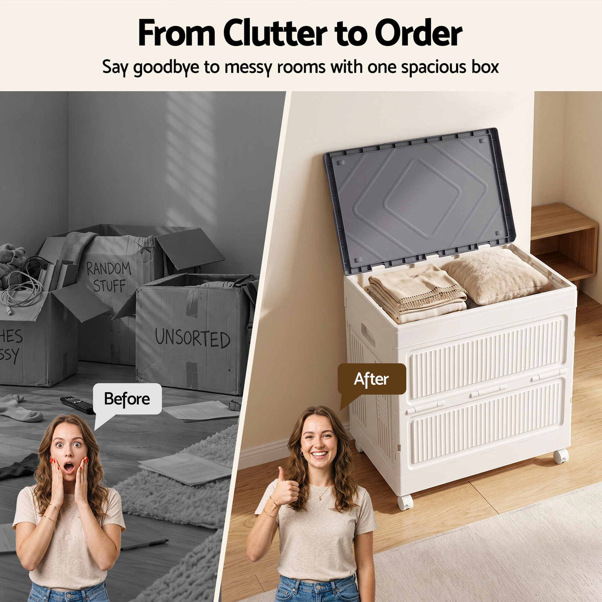 Foldable Stackable Storage Cabinet with Flip-Top Lid and Lockable Wheels - White - Home & Garden > Storage > Storage Boxes - Rivercity House & Home Co. (ABN 18 642 972 209) - Affordable Modern Furniture Australia