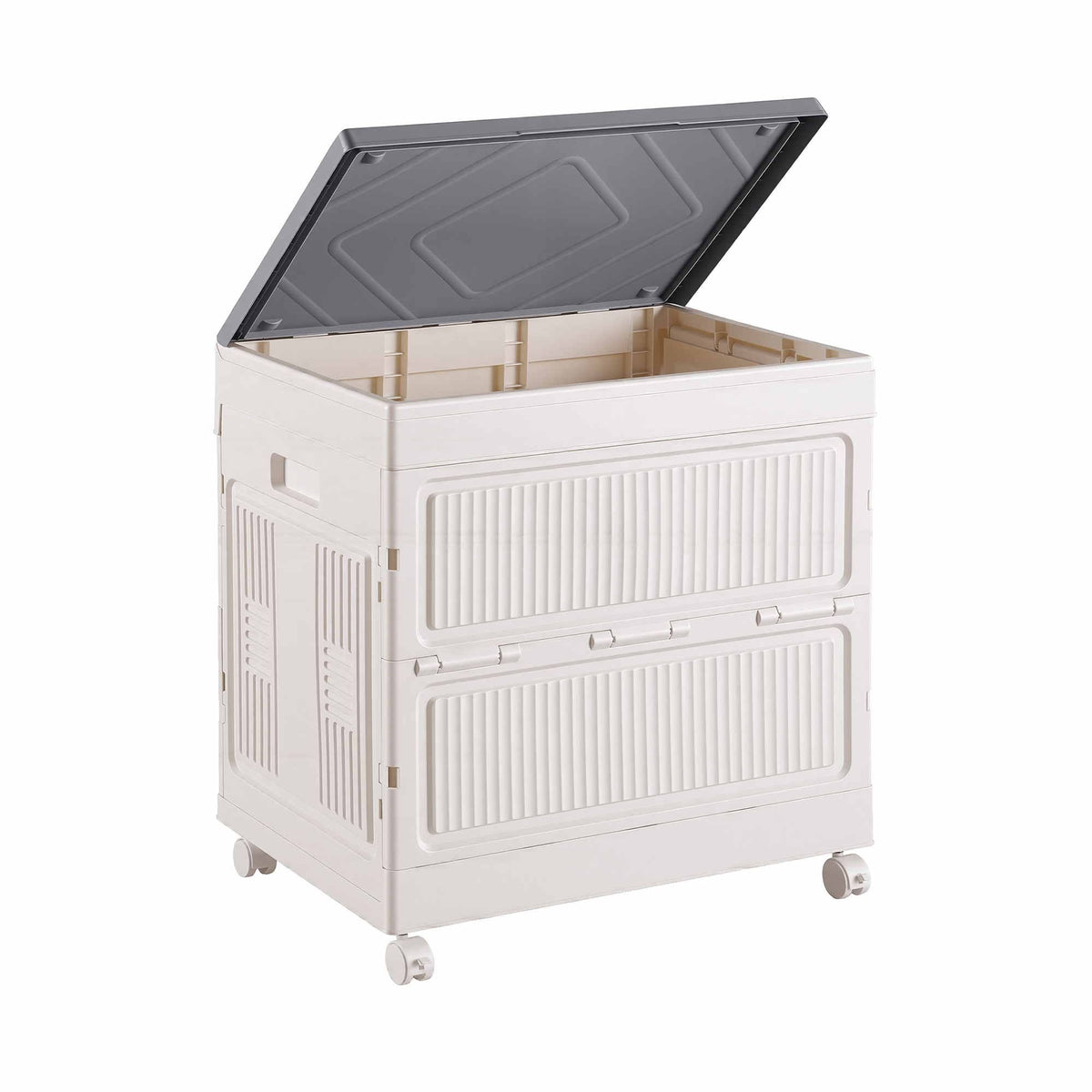 Foldable Stackable Storage Cabinet with Flip-Top Lid and Lockable Wheels - White - Home & Garden > Storage > Storage Boxes - Rivercity House & Home Co. (ABN 18 642 972 209) - Affordable Modern Furniture Australia