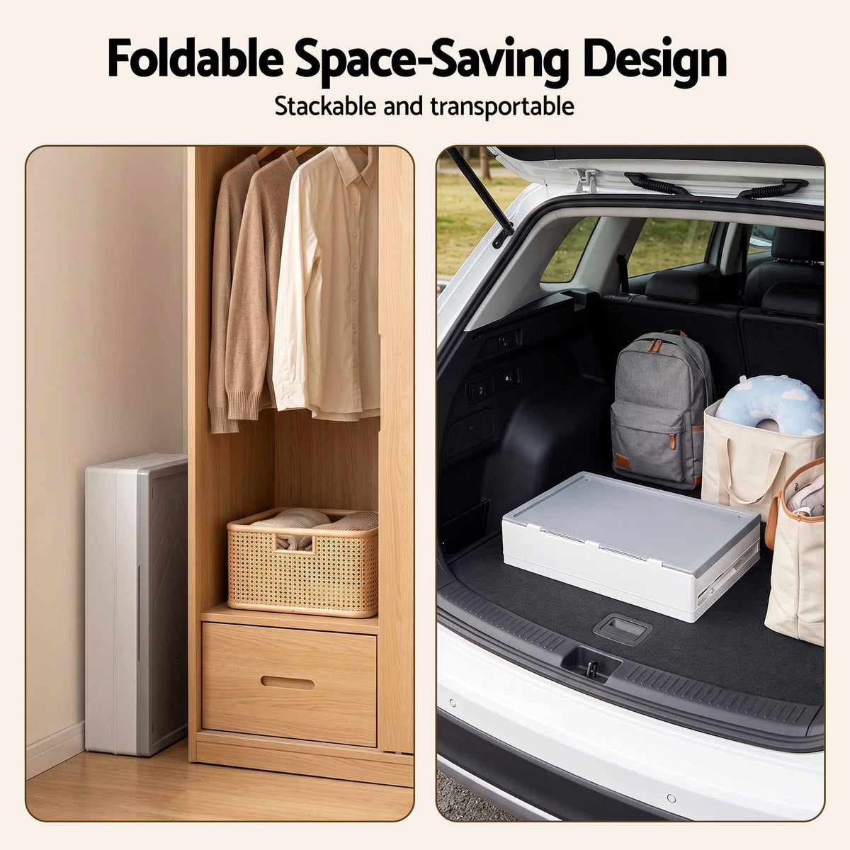 Foldable Stackable Storage Cabinet with Flip-Top Lid and Lockable Wheels - White - Home & Garden > Storage > Storage Boxes - Rivercity House & Home Co. (ABN 18 642 972 209) - Affordable Modern Furniture Australia