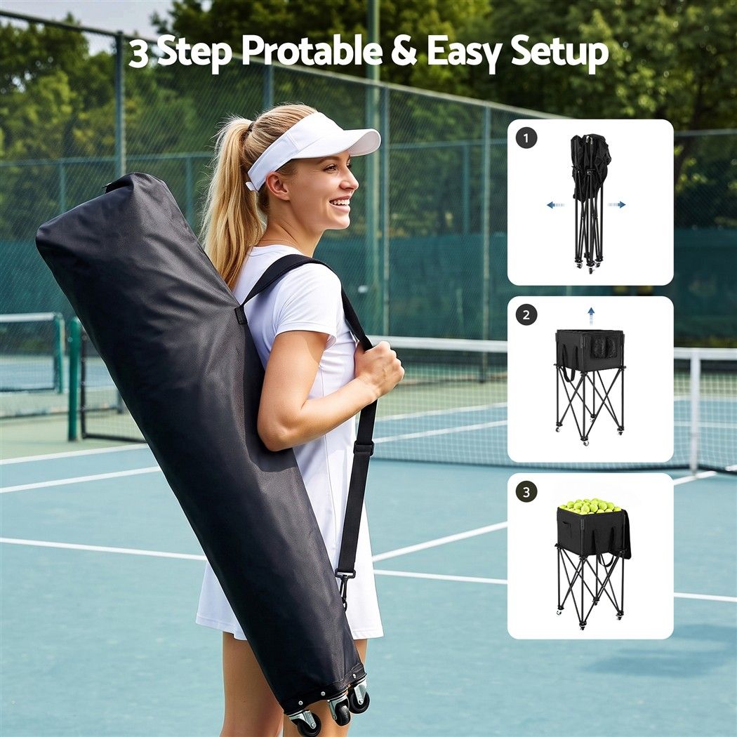 Foldable Tennis Hopper Stand with Wheels Holds Up to 150 Balls - Sports & Fitness > Racquet Sports > Tennis - Rivercity House & Home Co. (ABN 18 642 972 209) - Affordable Modern Furniture Australia