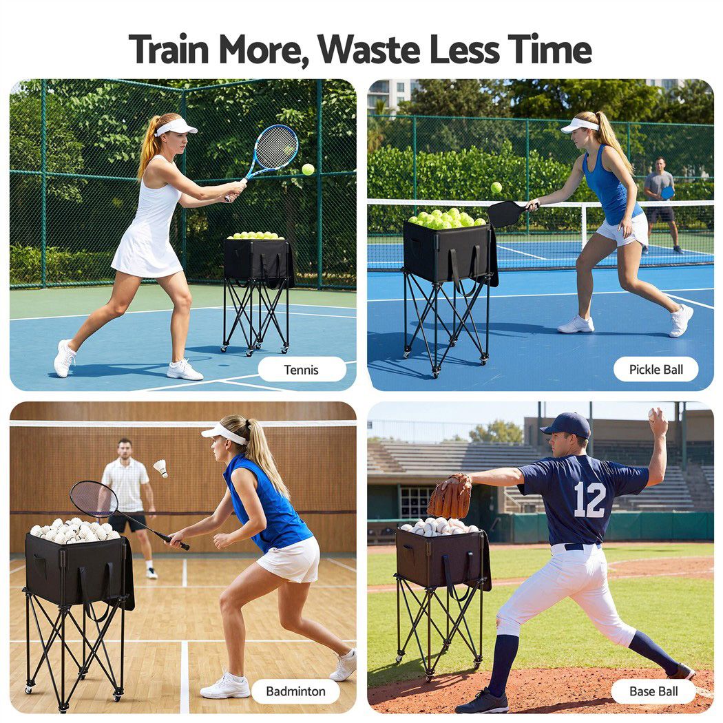 Foldable Tennis Hopper Stand with Wheels Holds Up to 150 Balls - Sports & Fitness > Racquet Sports > Tennis - Rivercity House & Home Co. (ABN 18 642 972 209) - Affordable Modern Furniture Australia