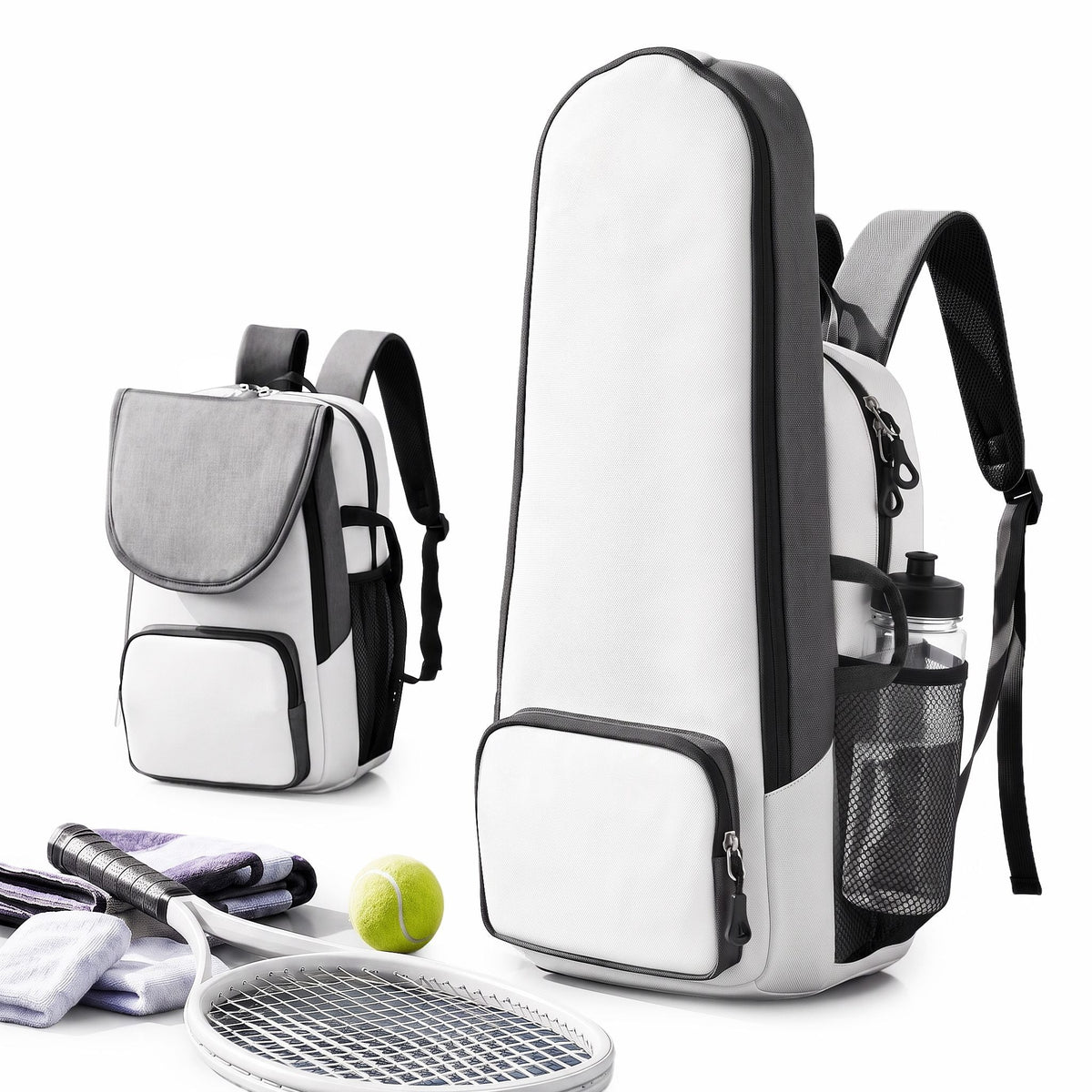 Foldable Tennis Racket Backpack with Shoe Compartment and Racket Pocket - Grey and White - Sports & Fitness > Racquet Sports > Tennis - Rivercity House & Home Co. (ABN 18 642 972 209) - Affordable Modern Furniture Australia
