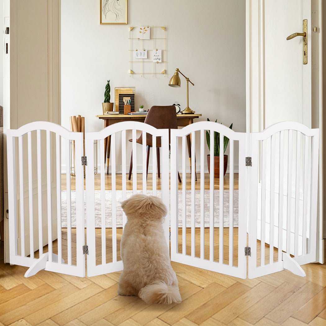Foldable Wooden Pet Gate with Safety Fence - White - Rivercity House & Home Co. (ABN 18 642 972 209) - Affordable Modern Furniture Australia