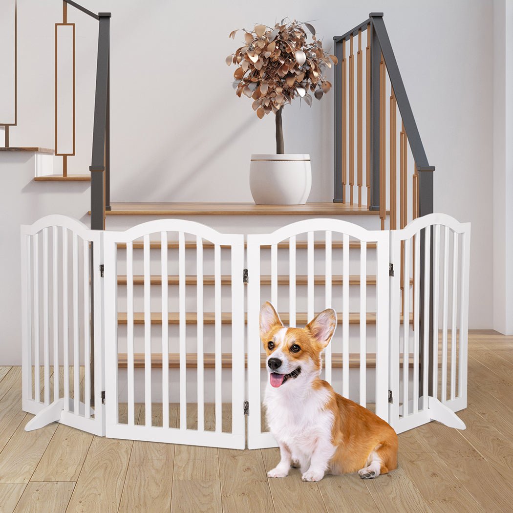 Foldable Wooden Pet Gate with Safety Fence - White - Rivercity House & Home Co. (ABN 18 642 972 209) - Affordable Modern Furniture Australia