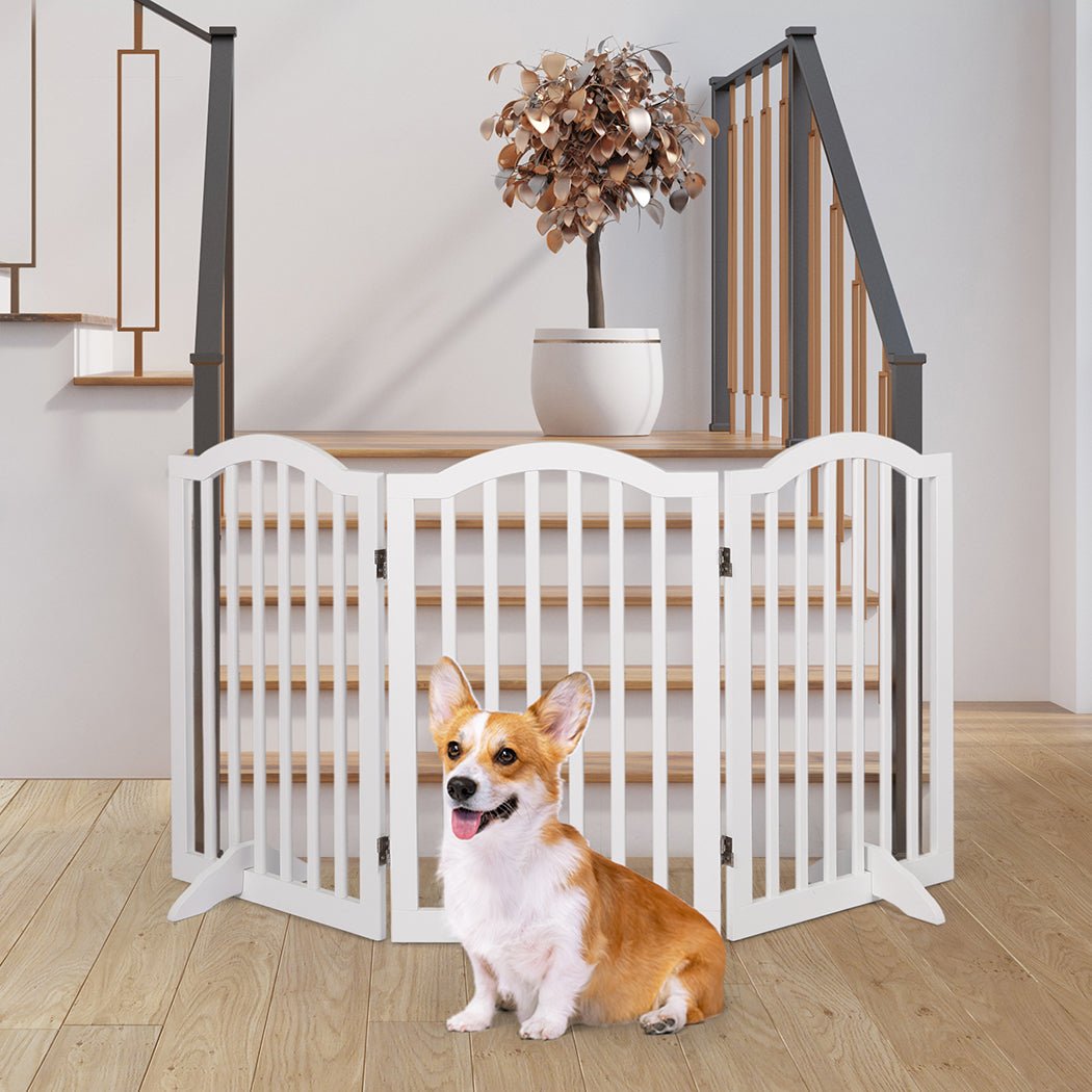 Foldable Wooden Pet Gate with Stable Feet and Steel Hinges - White - Rivercity House & Home Co. (ABN 18 642 972 209) - Affordable Modern Furniture Australia