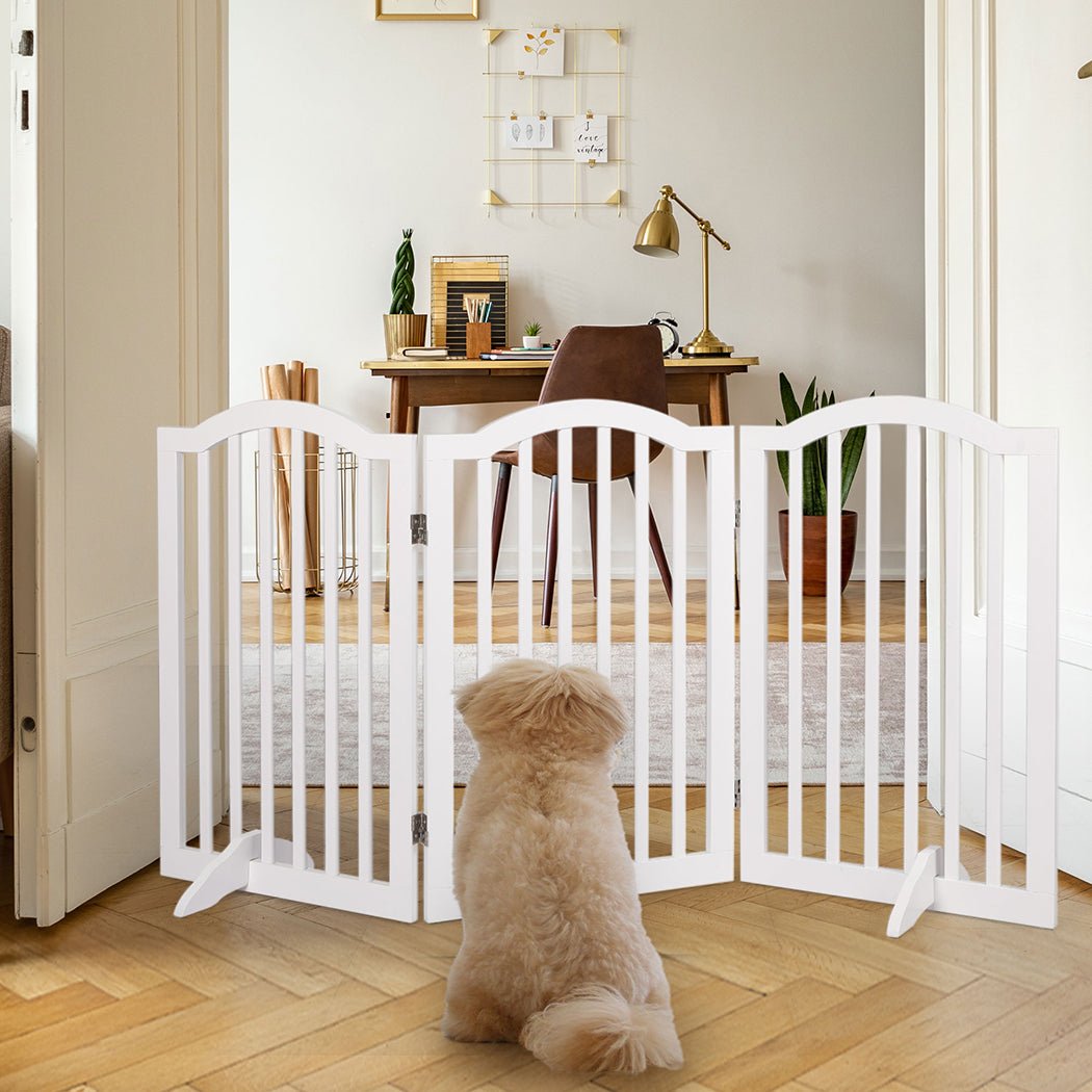 Foldable Wooden Pet Gate with Stable Feet and Steel Hinges - White - Rivercity House & Home Co. (ABN 18 642 972 209) - Affordable Modern Furniture Australia