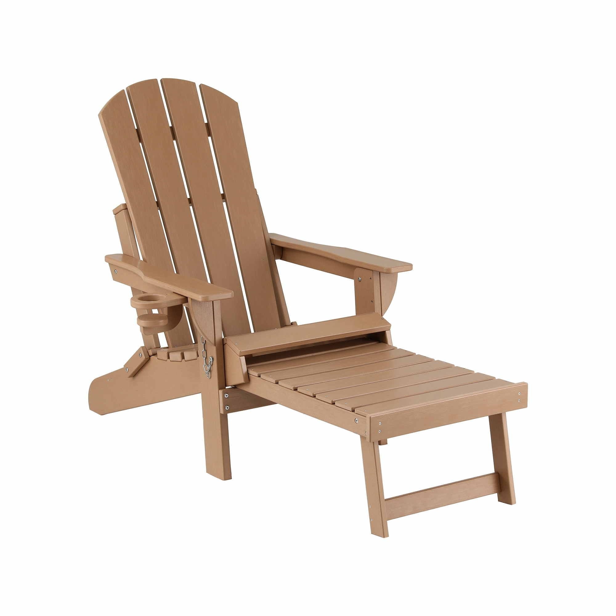 Folding Adirondack Sun Lounger with Recliner and Footrest HDPE - Khaki - Furniture > Outdoor > Outdoor Chairs - Rivercity House & Home Co. (ABN 18 642 972 209) - Affordable Modern Furniture Australia