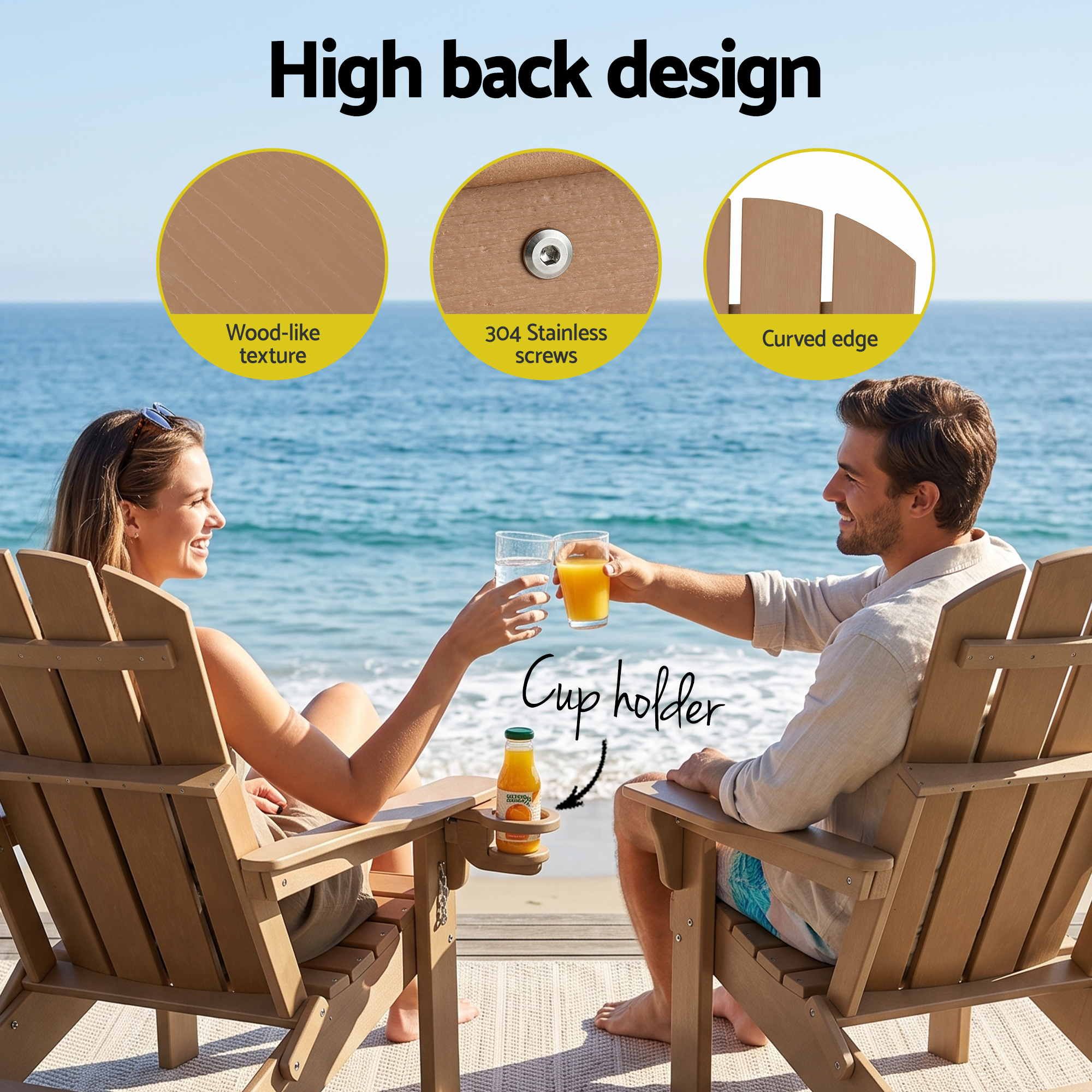 Folding Adirondack Sun Lounger with Recliner and Footrest HDPE - Khaki - Furniture > Outdoor > Outdoor Chairs - Rivercity House & Home Co. (ABN 18 642 972 209) - Affordable Modern Furniture Australia