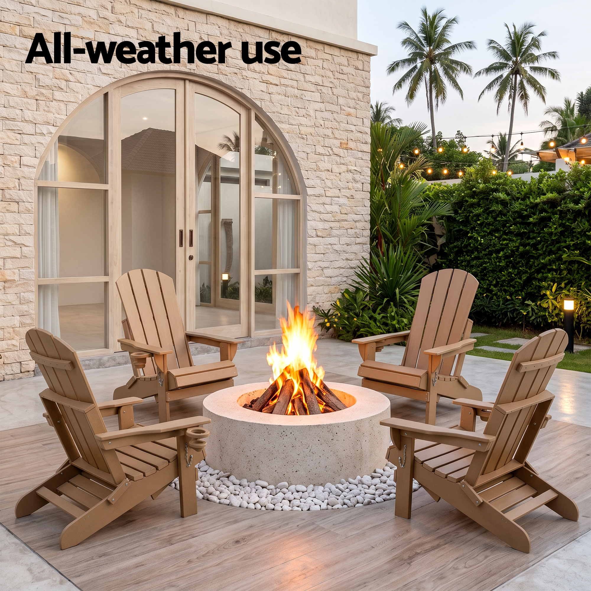 Folding Adirondack Sun Lounger with Recliner and Footrest HDPE - Khaki - Furniture > Outdoor > Outdoor Chairs - Rivercity House & Home Co. (ABN 18 642 972 209) - Affordable Modern Furniture Australia
