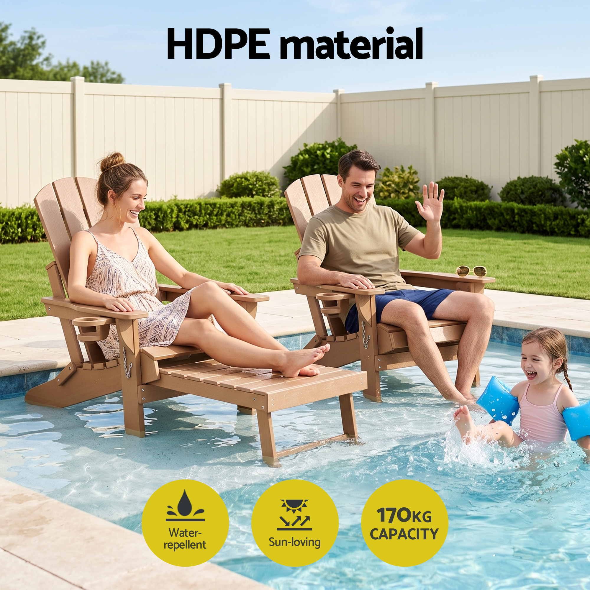 Folding Adirondack Sun Lounger with Recliner and Footrest HDPE - Khaki - Furniture > Outdoor > Outdoor Chairs - Rivercity House & Home Co. (ABN 18 642 972 209) - Affordable Modern Furniture Australia