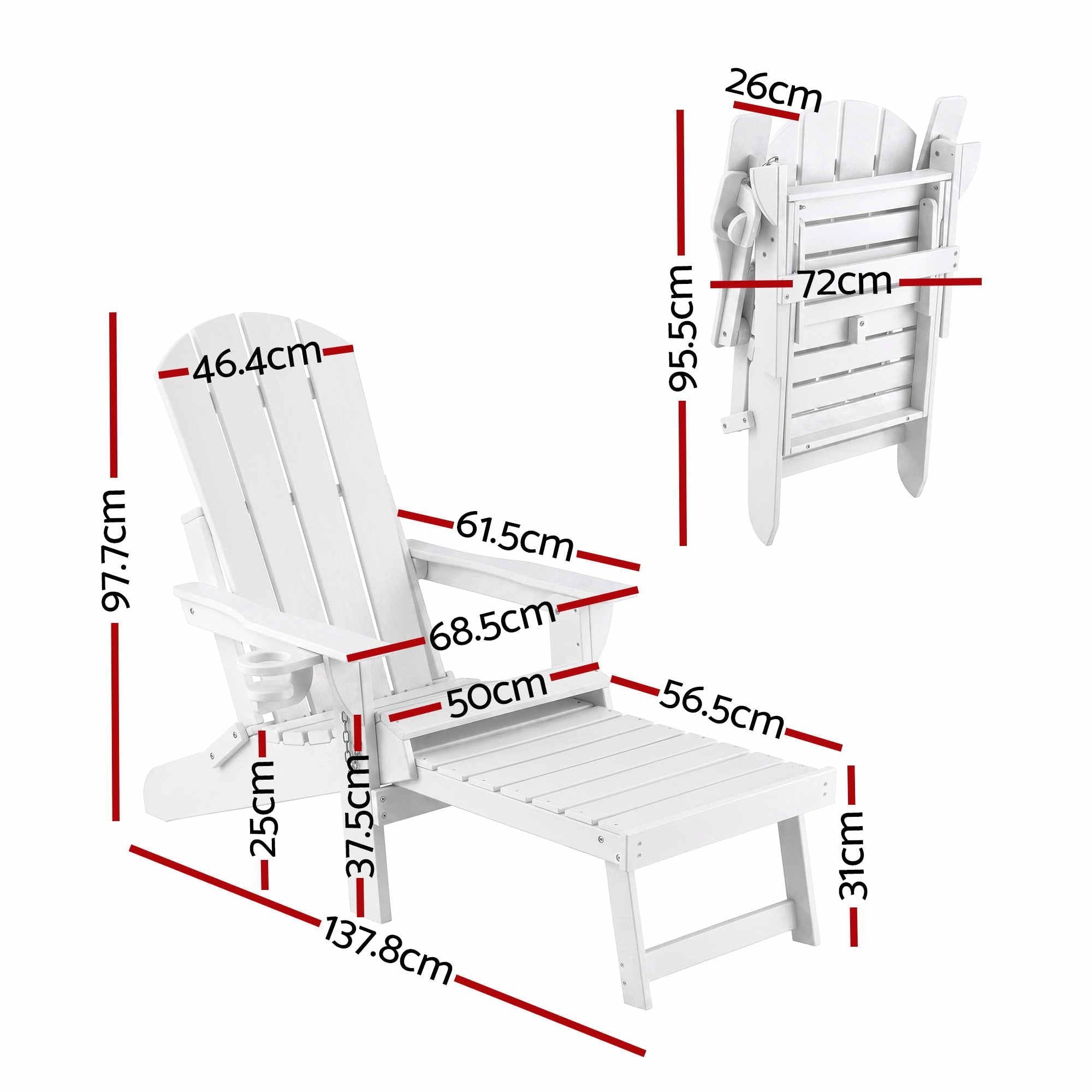 Folding Adirondack Sun Lounger with Recliner and Footrest HDPE - White - Furniture > Outdoor > Outdoor Chairs - Rivercity House & Home Co. (ABN 18 642 972 209) - Affordable Modern Furniture Australia