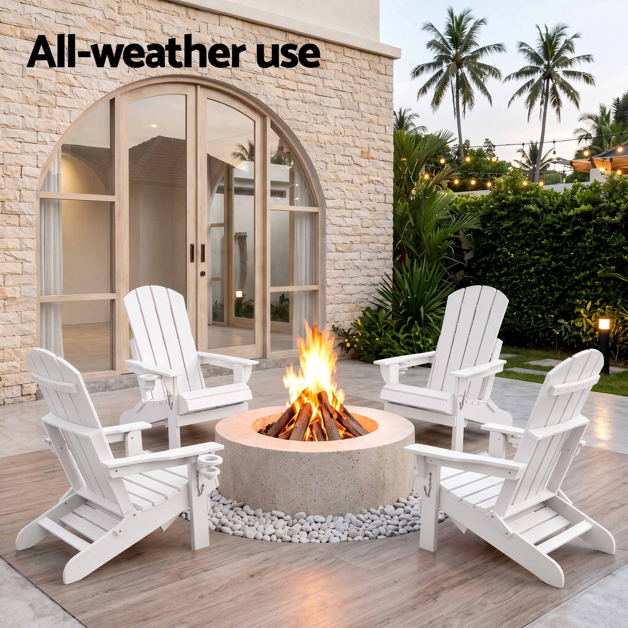 Folding Adirondack Sun Lounger with Recliner and Footrest HDPE - White - Furniture > Outdoor > Outdoor Chairs - Rivercity House & Home Co. (ABN 18 642 972 209) - Affordable Modern Furniture Australia