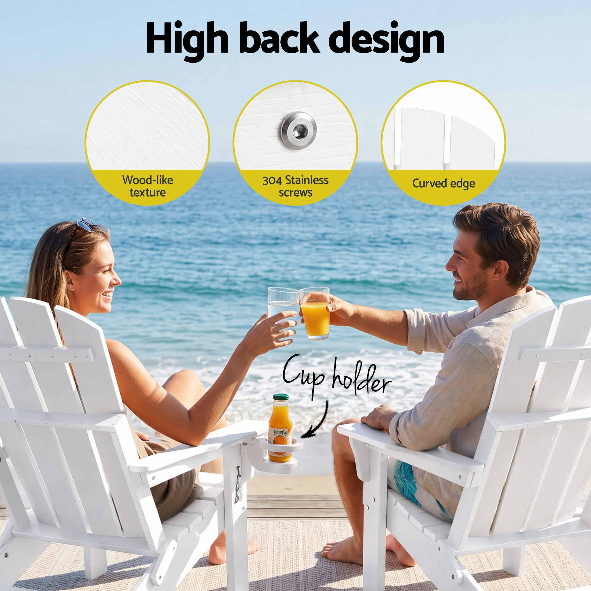 Folding Adirondack Sun Lounger with Recliner and Footrest HDPE - White - Furniture > Outdoor > Outdoor Chairs - Rivercity House & Home Co. (ABN 18 642 972 209) - Affordable Modern Furniture Australia