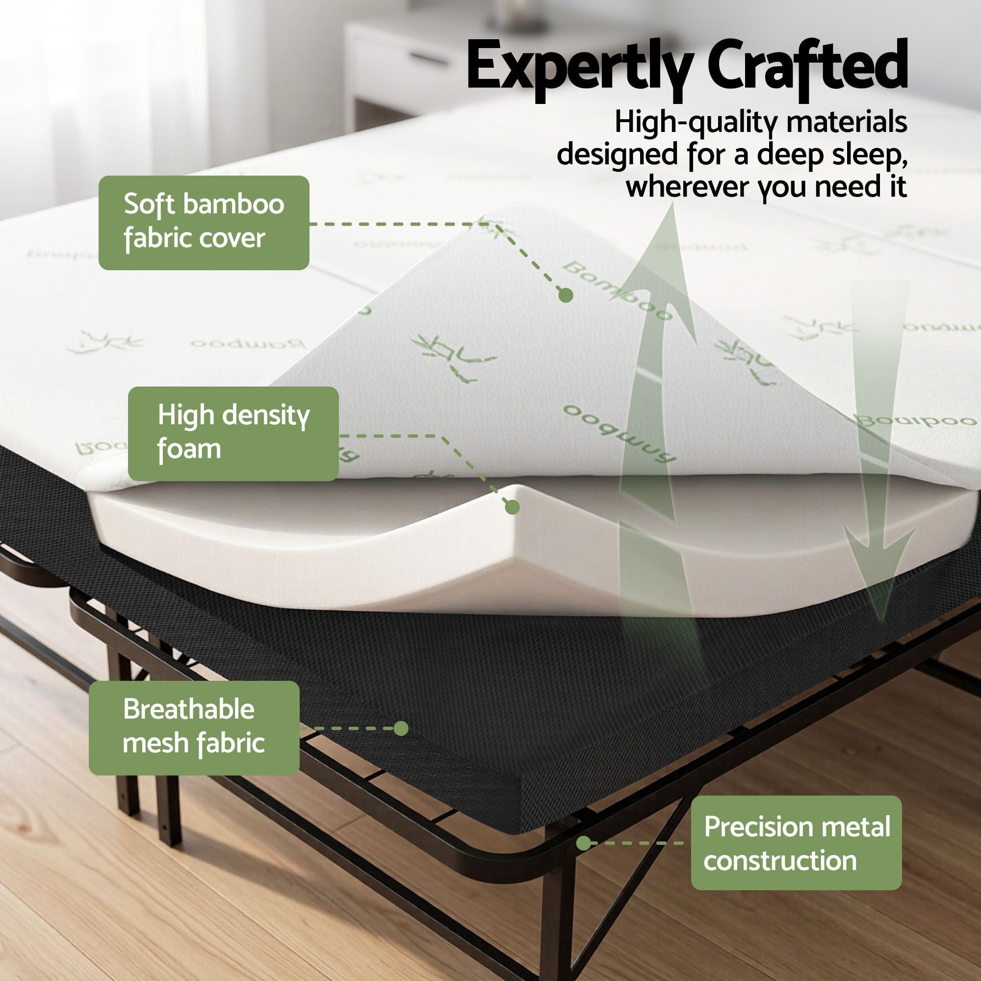 Folding Bed with Mattress Double Portable Foldable Guest Bed Bamboo Cover - Furniture > Mattresses > Mattress Toppers - Rivercity House & Home Co. (ABN 18 642 972 209) - Affordable Modern Furniture Australia
