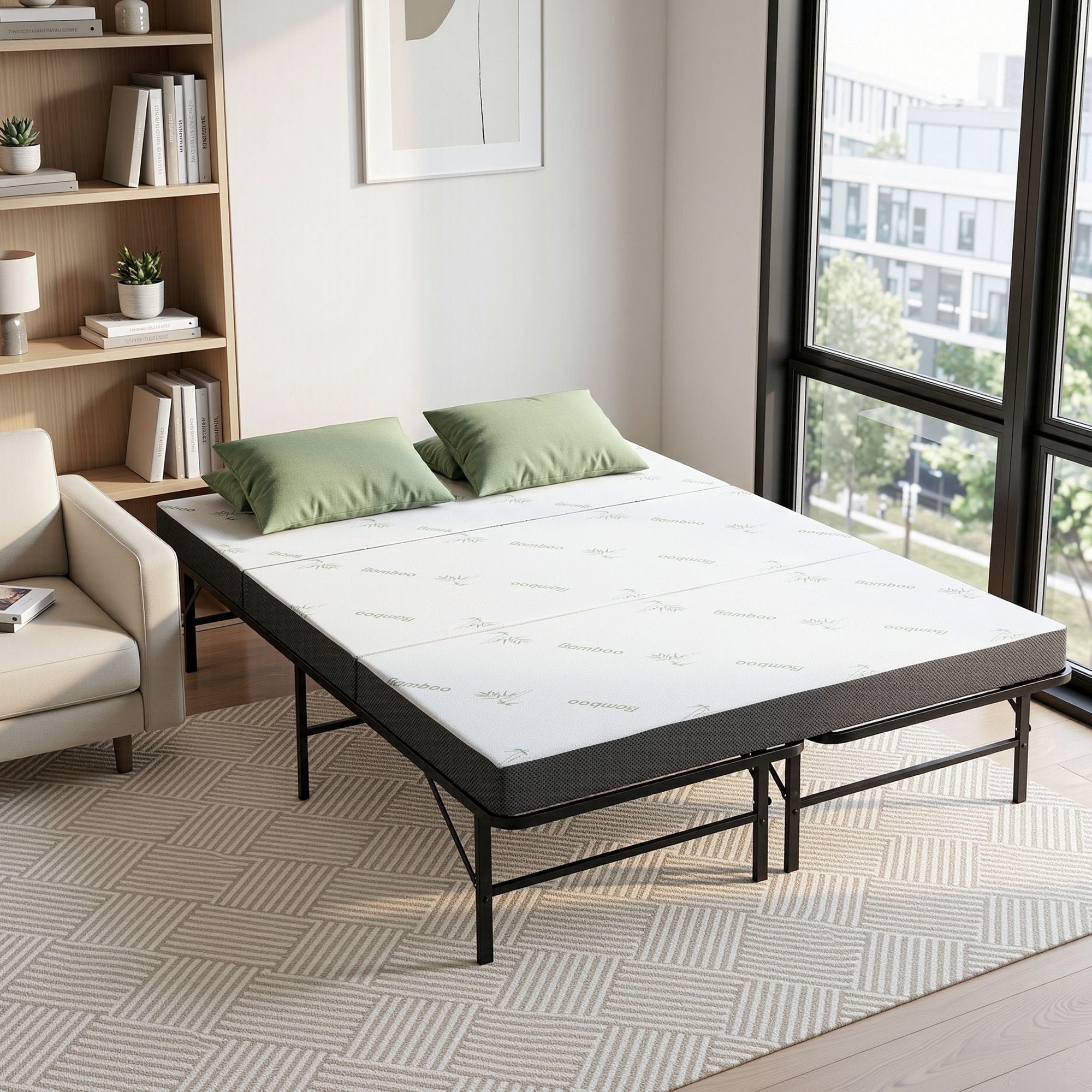 Folding Bed with Mattress Double Portable Foldable Guest Bed Bamboo Cover - Furniture > Mattresses > Mattress Toppers - Rivercity House & Home Co. (ABN 18 642 972 209) - Affordable Modern Furniture Australia
