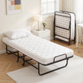 Folding Bed with Mattress 190cm Portable Rollaway 150kg Capacity - White