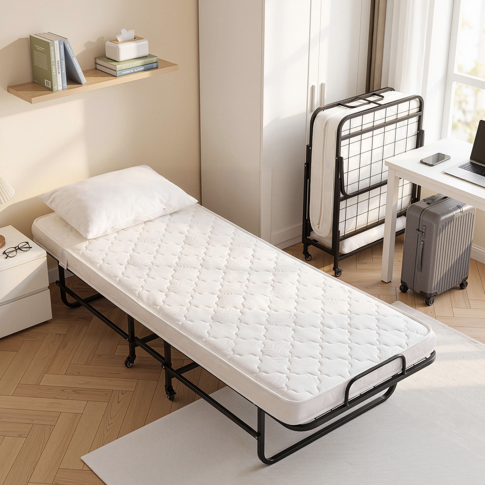 Folding Bed with Mattress, Portable Rollaway 150kg Capacity 190CM - Furniture > Bedroom > Beds & Bed Frames - Rivercity House & Home Co. (ABN 18 642 972 209) - Affordable Modern Furniture Australia