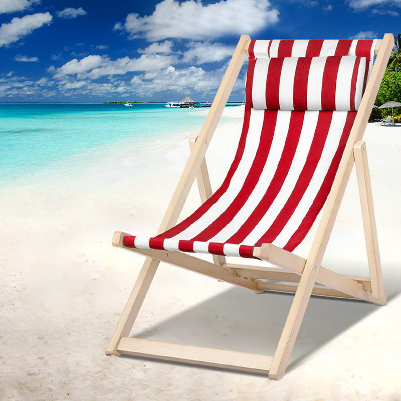 Folding Brighton Deck Chair (Red & White Stripe) - Furniture - Rivercity House & Home Co. (ABN 18 642 972 209) - Affordable Modern Furniture Australia