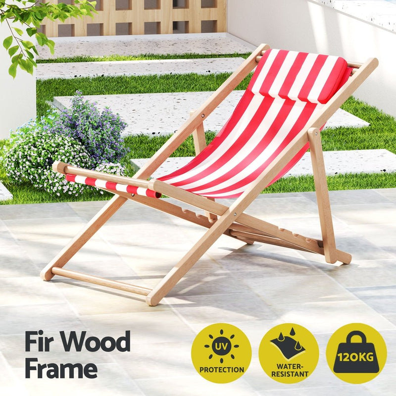 Folding Brighton Deck Chair (Red & White Stripe) - Furniture - Rivercity House & Home Co. (ABN 18 642 972 209) - Affordable Modern Furniture Australia