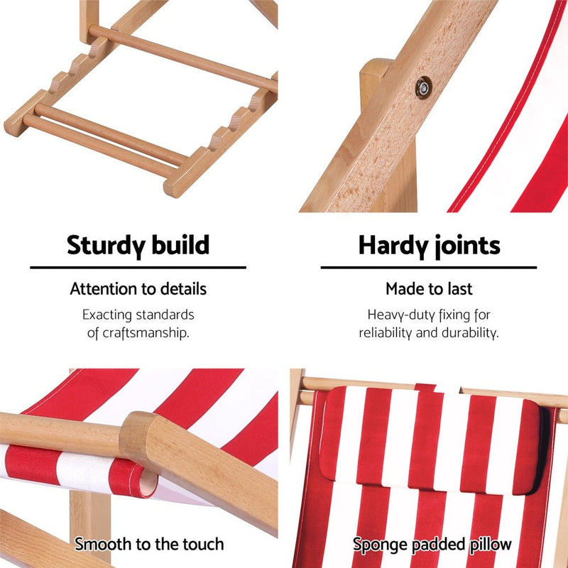 Folding Brighton Deck Chair (Red & White Stripe) - Furniture - Rivercity House & Home Co. (ABN 18 642 972 209) - Affordable Modern Furniture Australia