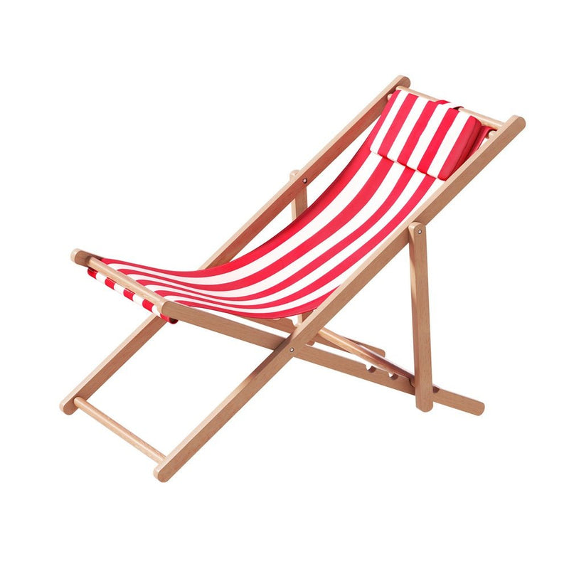 Folding Brighton Deck Chair (Red & White Stripe) - Furniture - Rivercity House & Home Co. (ABN 18 642 972 209) - Affordable Modern Furniture Australia