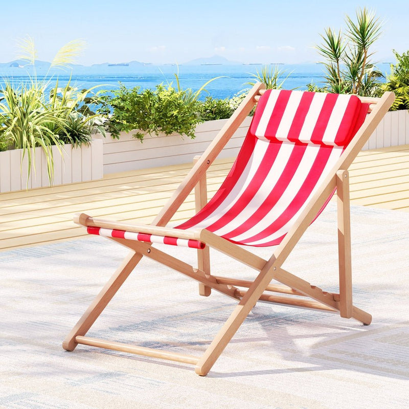 Folding Brighton Deck Chair (Red & White Stripe) - Furniture - Rivercity House & Home Co. (ABN 18 642 972 209) - Affordable Modern Furniture Australia