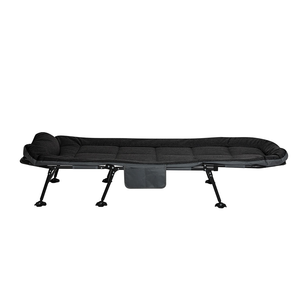 Folding Camping Cot with Adjustable Backrest and Side Pockets - Black - Rivercity House & Home Co. (ABN 18 642 972 209) - Affordable Modern Furniture Australia