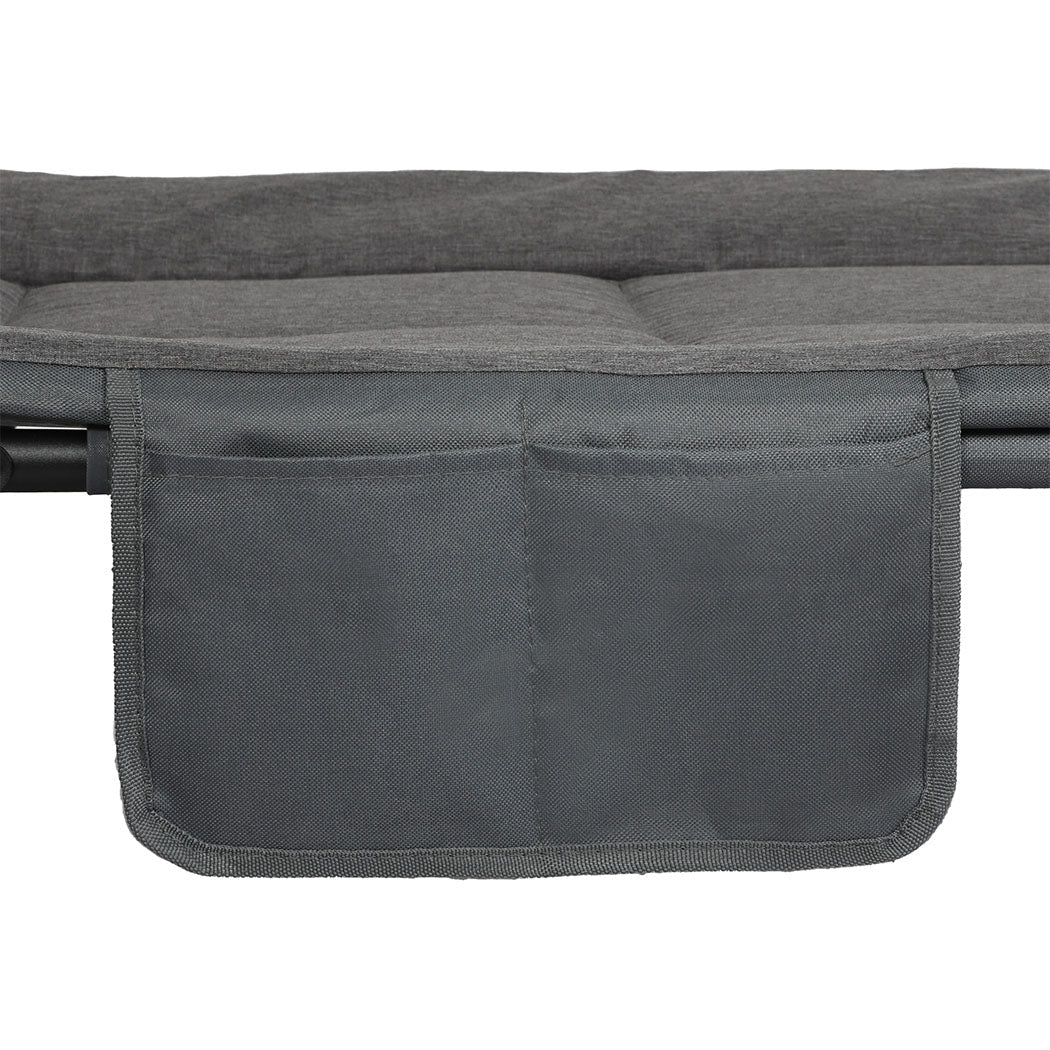 Folding Camping Cot with Adjustable Backrest and Side Pockets - Dark Grey - Rivercity House & Home Co. (ABN 18 642 972 209) - Affordable Modern Furniture Australia