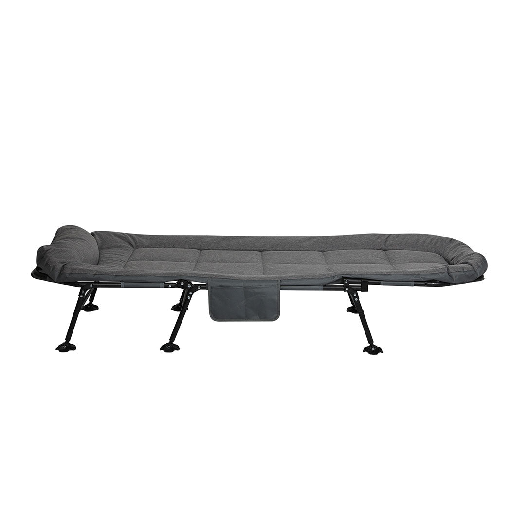 Folding Camping Cot with Adjustable Backrest and Side Pockets - Dark Grey - Rivercity House & Home Co. (ABN 18 642 972 209) - Affordable Modern Furniture Australia