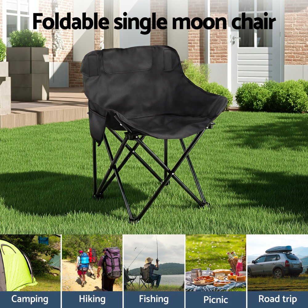 Folding Camping Moon Chair Portable Seat Weight Capacity 120KG Black - Outdoor Recreation > Camping > Camp Furniture - Rivercity House & Home Co. (ABN 18 642 972 209) - Affordable Modern Furniture Australia