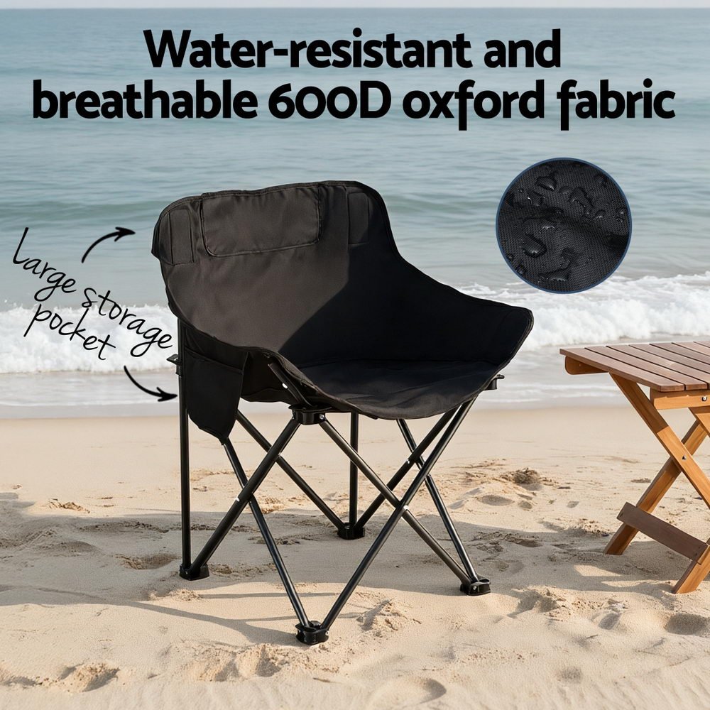 Folding Camping Moon Chair Portable Seat Weight Capacity 120KG Black - Outdoor Recreation > Camping > Camp Furniture - Rivercity House & Home Co. (ABN 18 642 972 209) - Affordable Modern Furniture Australia