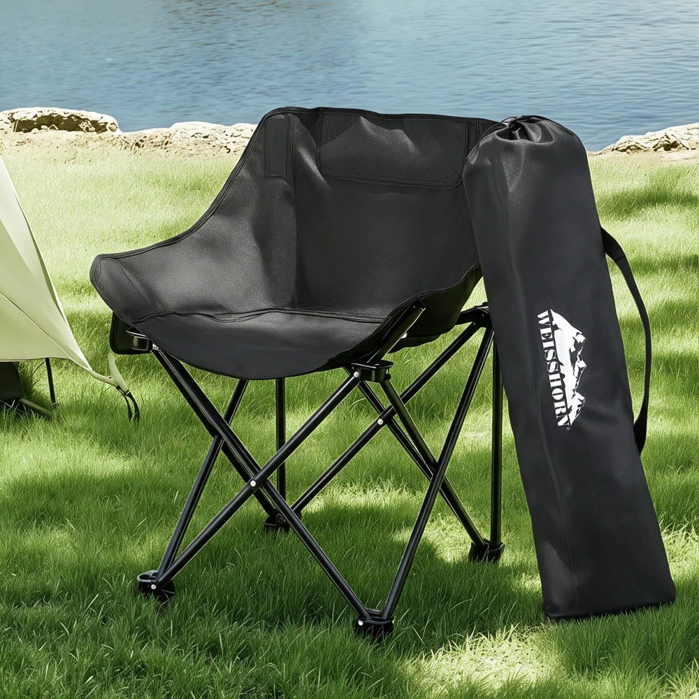 Folding Camping Moon Chair Portable Seat Weight Capacity 120KG Black - Outdoor Recreation > Camping > Camp Furniture - Rivercity House & Home Co. (ABN 18 642 972 209) - Affordable Modern Furniture Australia
