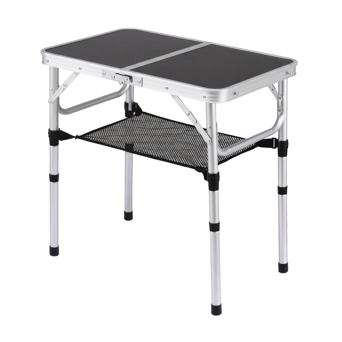 Folding Camping Table 60 x 40 cm Adjustable Aluminium with Carry Handle and Mesh Shelf - Black - Outdoor Recreation > Camping > Camp Furniture - Rivercity House & Home Co. (ABN 18 642 972 209) - Affordable Modern Furniture Australia