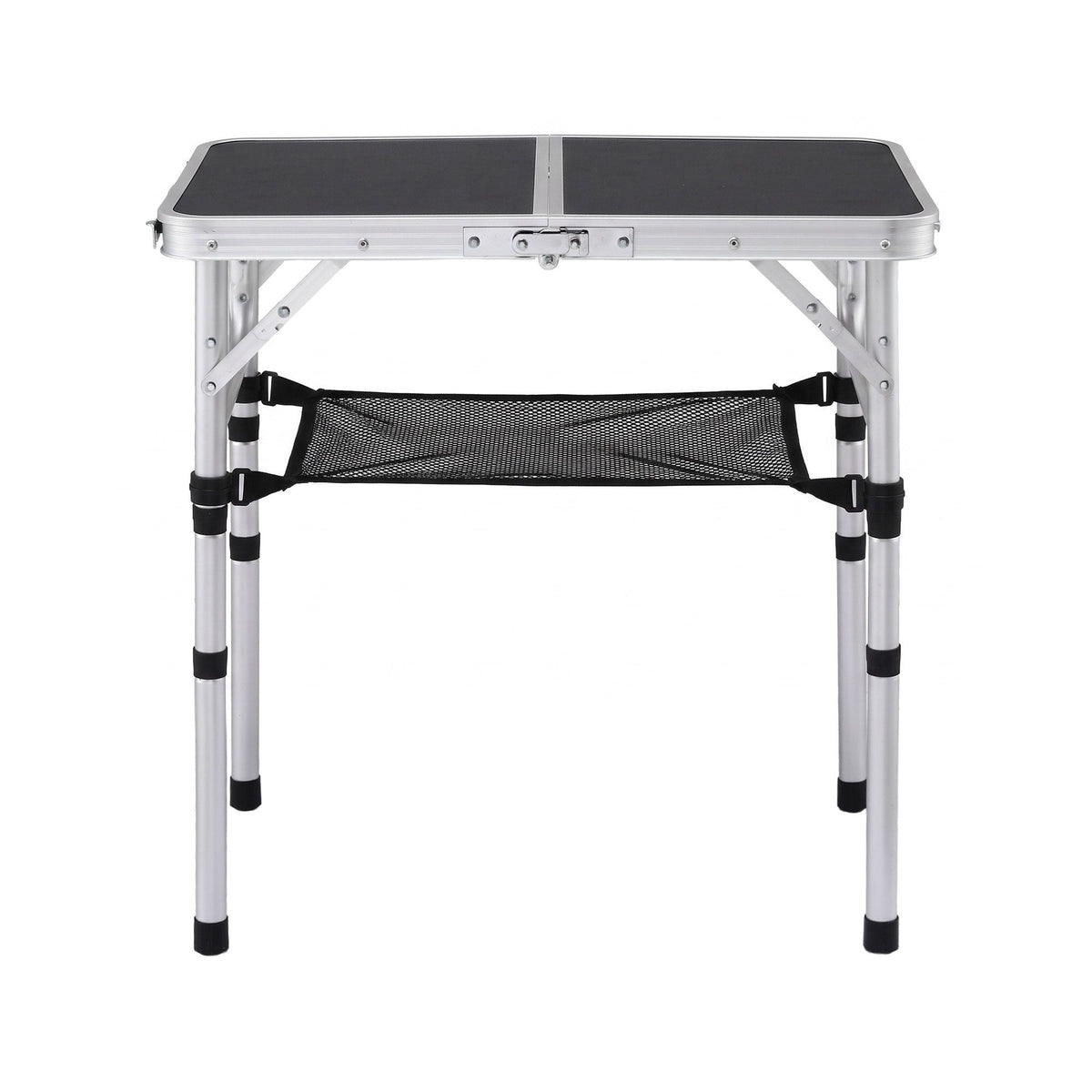 Folding Camping Table 60 x 40 cm Adjustable Aluminium with Carry Handle and Mesh Shelf - Black - Outdoor Recreation > Camping > Camp Furniture - Rivercity House & Home Co. (ABN 18 642 972 209) - Affordable Modern Furniture Australia