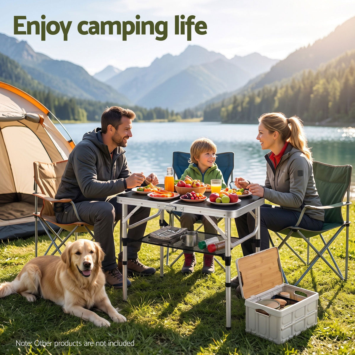 Folding Camping Table 60 x 40 cm Adjustable Aluminium with Carry Handle and Mesh Shelf - Black - Outdoor Recreation > Camping > Camp Furniture - Rivercity House & Home Co. (ABN 18 642 972 209) - Affordable Modern Furniture Australia