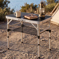 Folding Camping Table 60 x 40 cm Adjustable Aluminium with Carry Handle and Mesh Shelf - Black