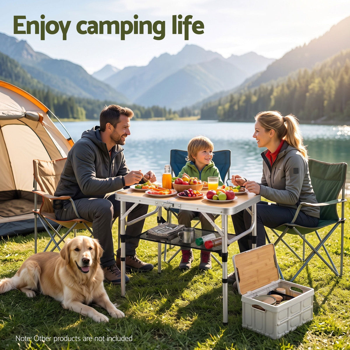 Folding Camping Table 60 x 40 cm Adjustable Height with Wood Grain Top - Outdoor Recreation > Camping > Camp Furniture - Rivercity House & Home Co. (ABN 18 642 972 209) - Affordable Modern Furniture Australia