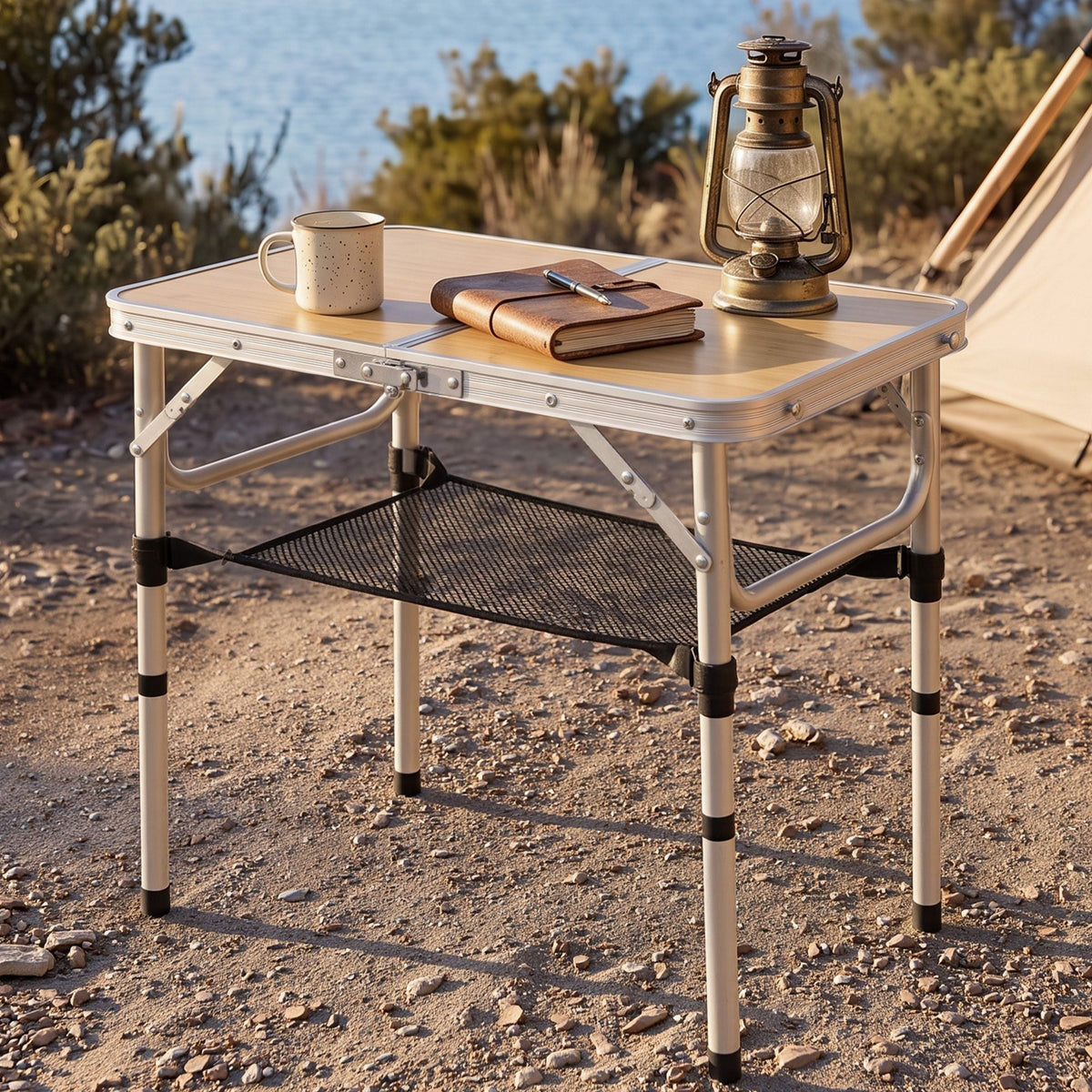 Folding Camping Table 60 x 40 cm Adjustable Height with Wood Grain Top - Outdoor Recreation > Camping > Camp Furniture - Rivercity House & Home Co. (ABN 18 642 972 209) - Affordable Modern Furniture Australia
