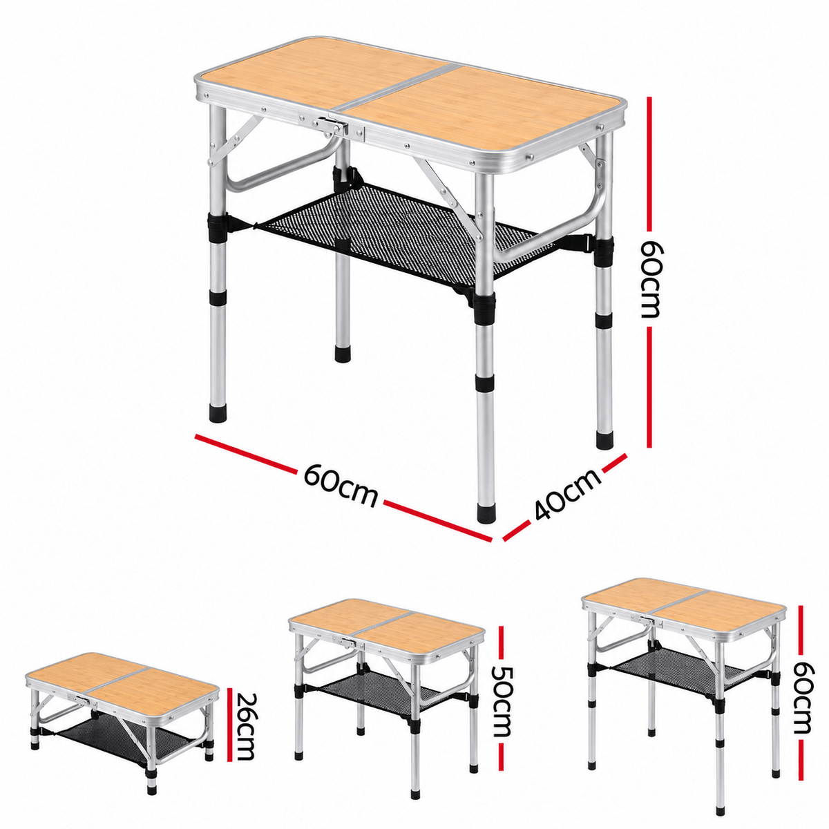 Folding Camping Table 60 x 40 cm Adjustable Height with Wood Grain Top - Outdoor Recreation > Camping > Camp Furniture - Rivercity House & Home Co. (ABN 18 642 972 209) - Affordable Modern Furniture Australia