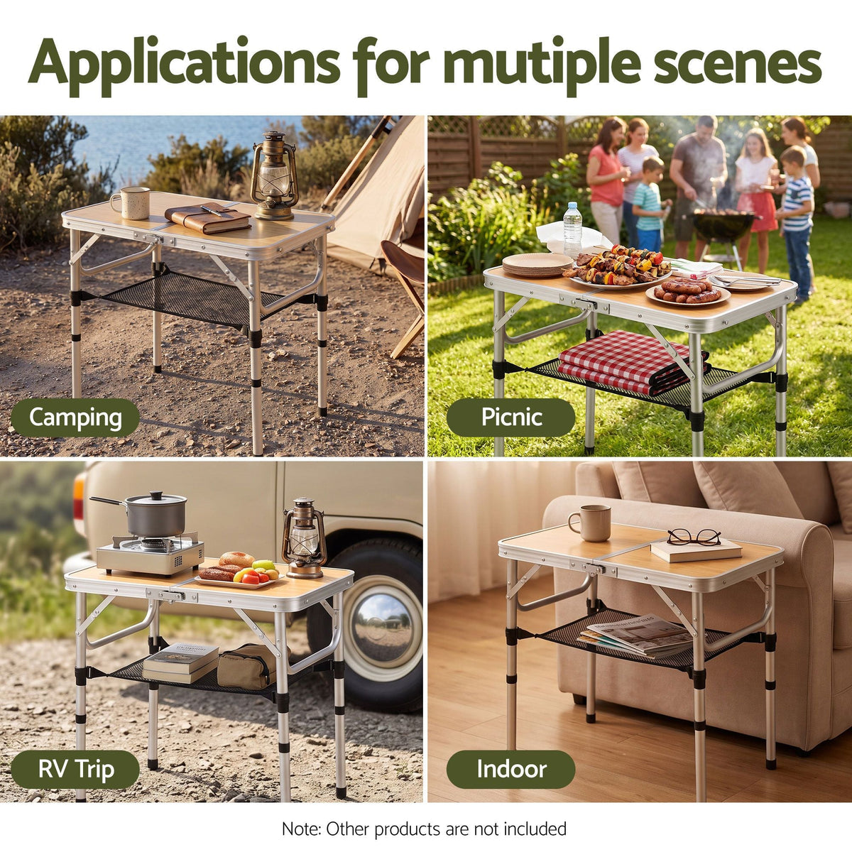 Folding Camping Table 60 x 40 cm Adjustable Height with Wood Grain Top - Outdoor Recreation > Camping > Camp Furniture - Rivercity House & Home Co. (ABN 18 642 972 209) - Affordable Modern Furniture Australia