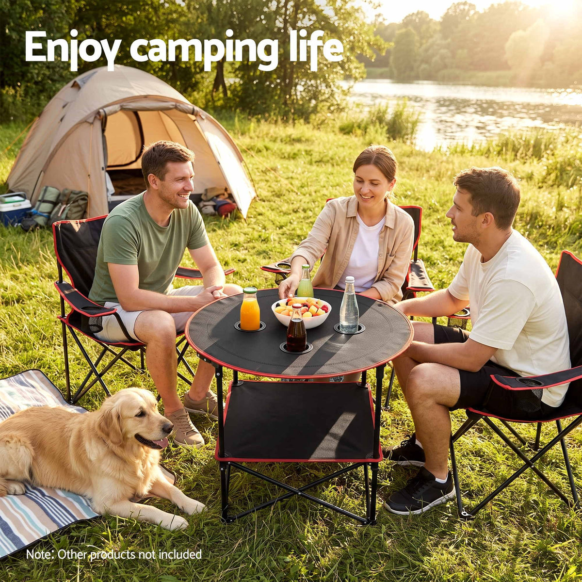 Folding Camping Table with 4 Cup Holders Metal Oxford 73CM - Black - Outdoor Recreation > Camping > Camp Furniture - Rivercity House & Home Co. (ABN 18 642 972 209) - Affordable Modern Furniture Australia
