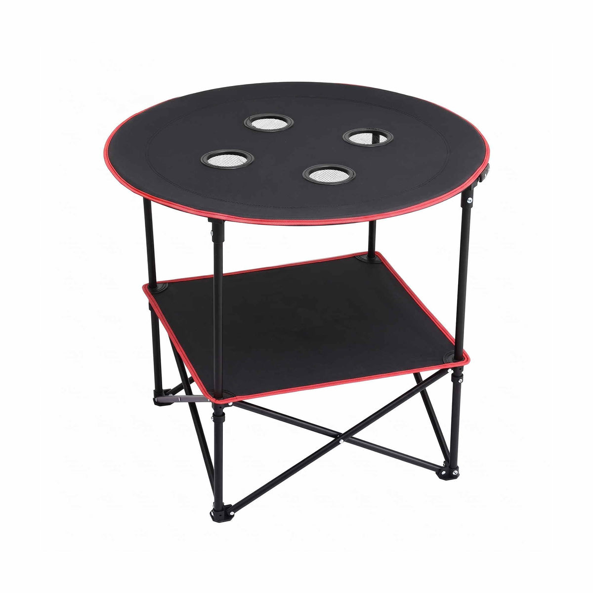 Folding Camping Table with 4 Cup Holders Metal Oxford 73CM - Black - Outdoor Recreation > Camping > Camp Furniture - Rivercity House & Home Co. (ABN 18 642 972 209) - Affordable Modern Furniture Australia