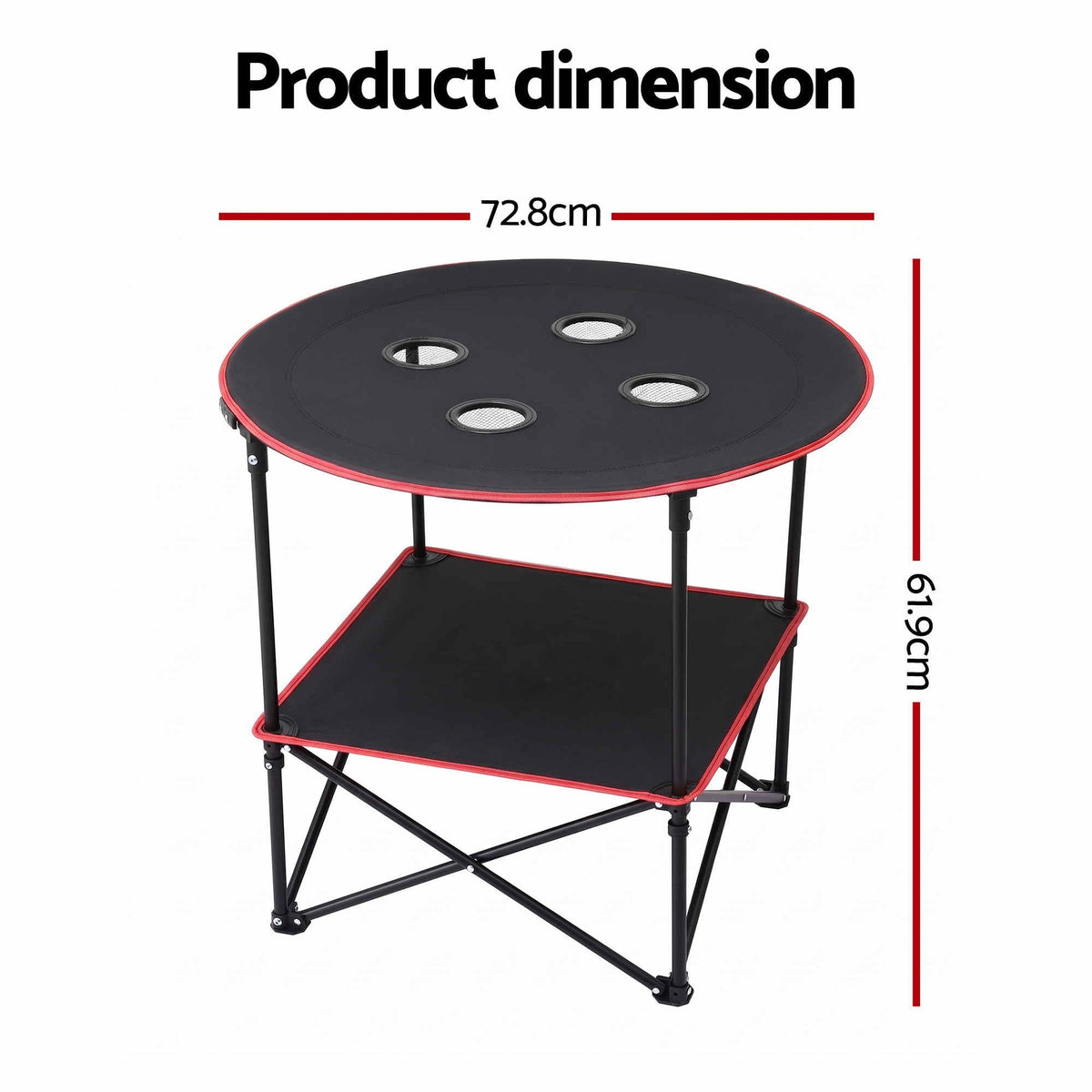 Folding Camping Table with 4 Cup Holders Metal Oxford 73CM - Black - Outdoor Recreation > Camping > Camp Furniture - Rivercity House & Home Co. (ABN 18 642 972 209) - Affordable Modern Furniture Australia