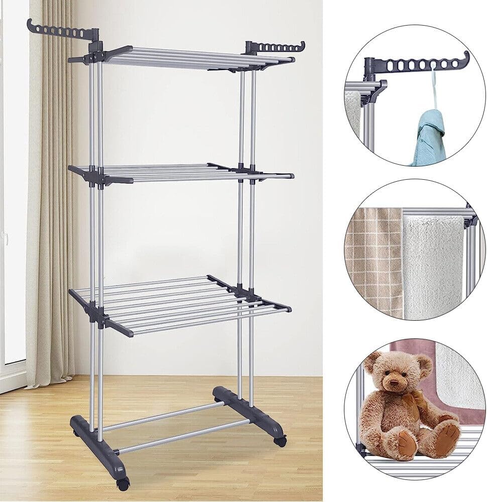 Folding Clothes Drying Rack with Wheels and Adjustable Side Wings for Laundry Rack and Clothes Storage (Upgraded Model) - Home & Garden > Storage > Clothing & Wardrobe Storage - Rivercity House & Home Co. (ABN 18 642 972 209) - Affordable Modern Furniture Australia