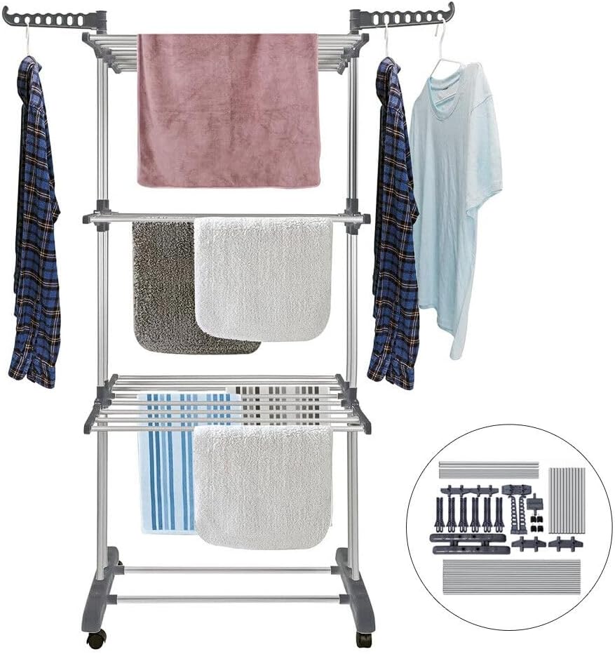Folding Clothes Drying Rack with Wheels and Adjustable Side Wings for Laundry Rack and Clothes Storage (Upgraded Model) - Home & Garden > Storage > Clothing & Wardrobe Storage - Rivercity House & Home Co. (ABN 18 642 972 209) - Affordable Modern Furniture Australia