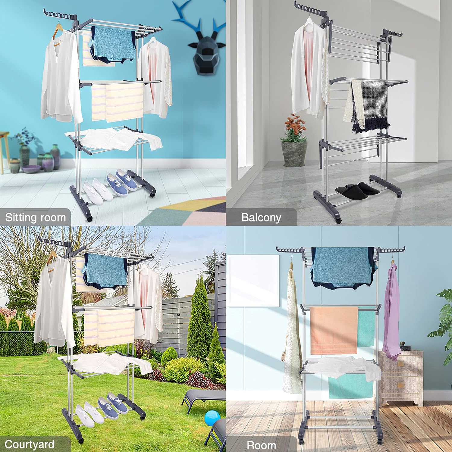 Folding Clothes Drying Rack with Wheels and Adjustable Side Wings for Laundry Rack and Clothes Storage (Upgraded Model) - Home & Garden > Storage > Clothing & Wardrobe Storage - Rivercity House & Home Co. (ABN 18 642 972 209) - Affordable Modern Furniture Australia